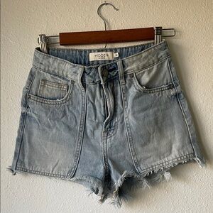 Hidden Light Blue Frayed Hem Jean Shorts